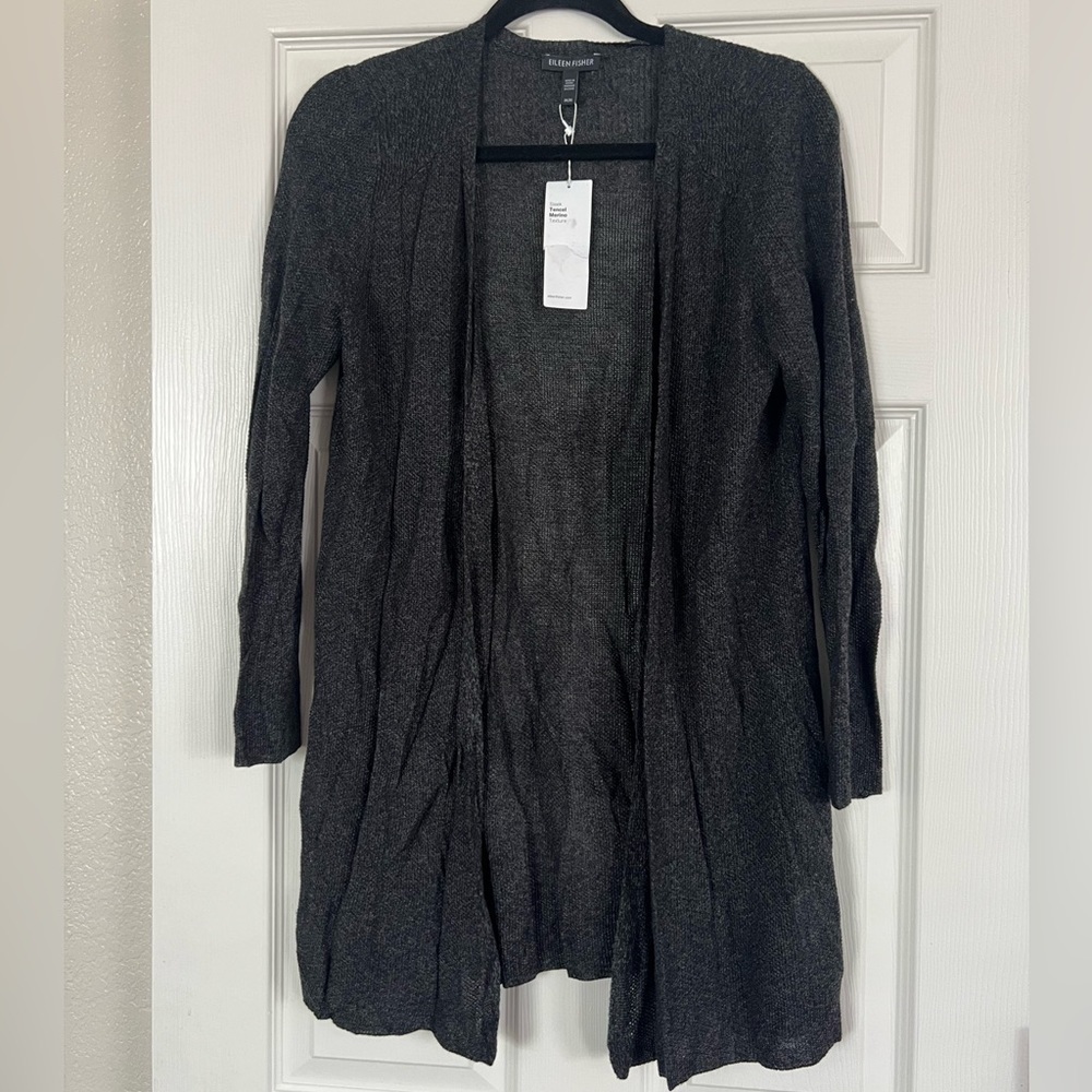 NEW Eileen Fisher | Sleek Tencel Merino Texture Open Knit‎ Cardigan Sz M